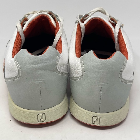 Footjoy Contour Casual Golf Shoes Mens 9.5 White Orange Leather Spikeless 54303 main image 11